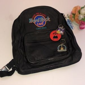 Hard Rock Cafe Backpack Chicago Black Leather Backpack 1989 Vintage Chicago